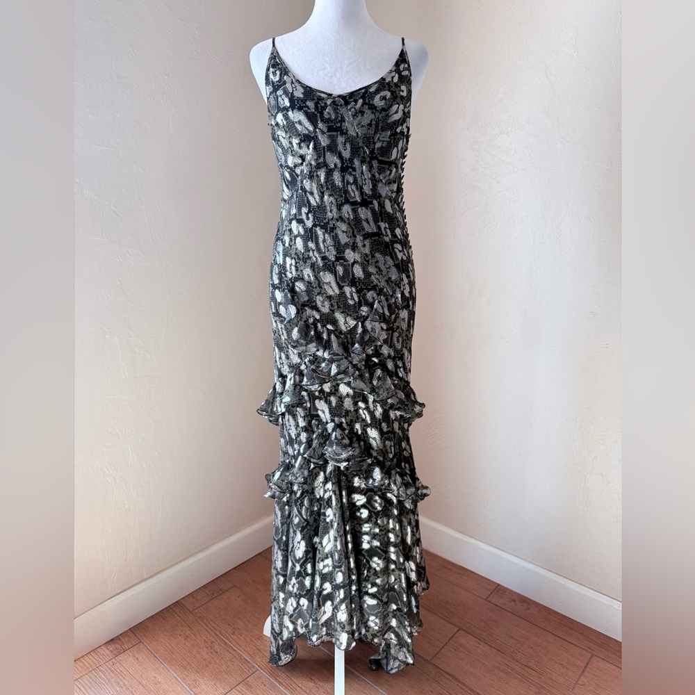 Michael Kors Collection Runway Fil Coupé Silk-Blend Chiffon Maxi Dress Green 6